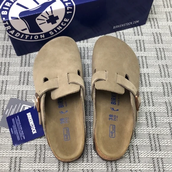 BEST NWT | Women's Taupe Suede Birkenstock Boston Shoes - Narrow Fit - Picture 2 of 5